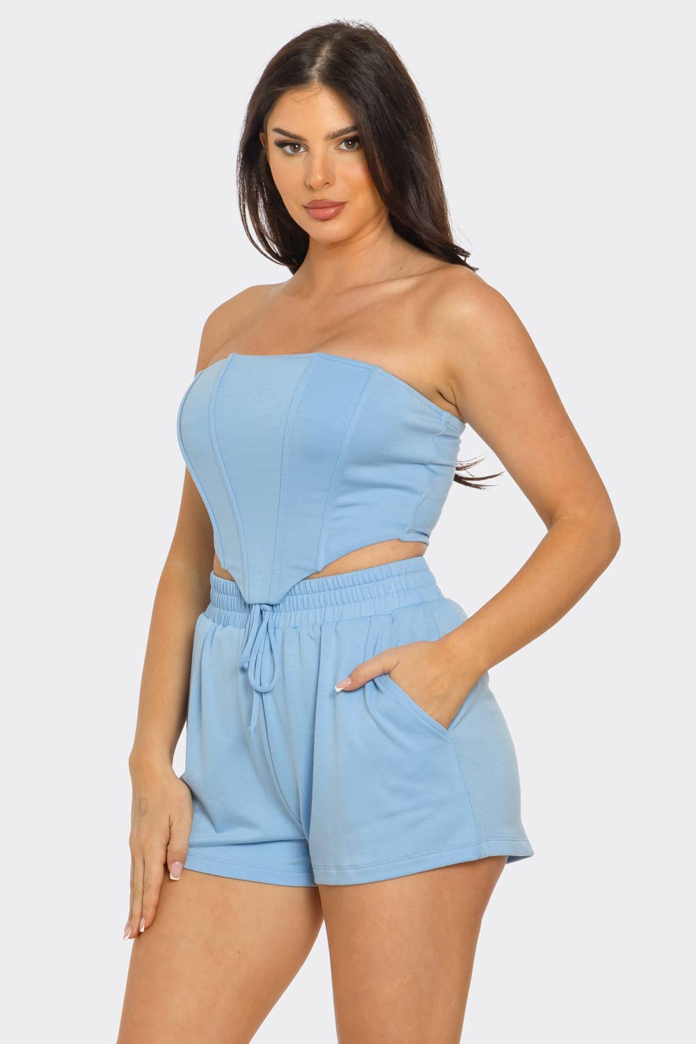 Boned Bodice Corset Style Tube Top And Shorts Set