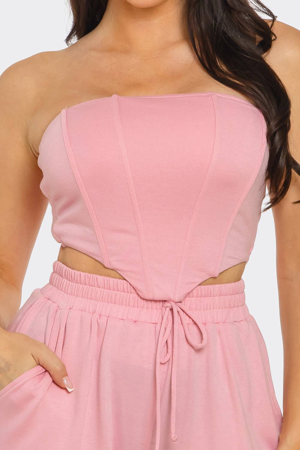 Boned Bodice Corset Style Tube Top And Shorts Set