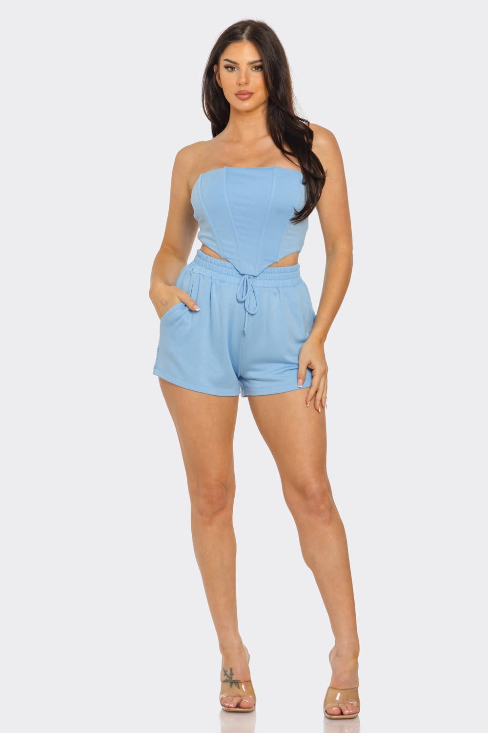 Boned Bodice Corset Style Tube Top And Shorts Set