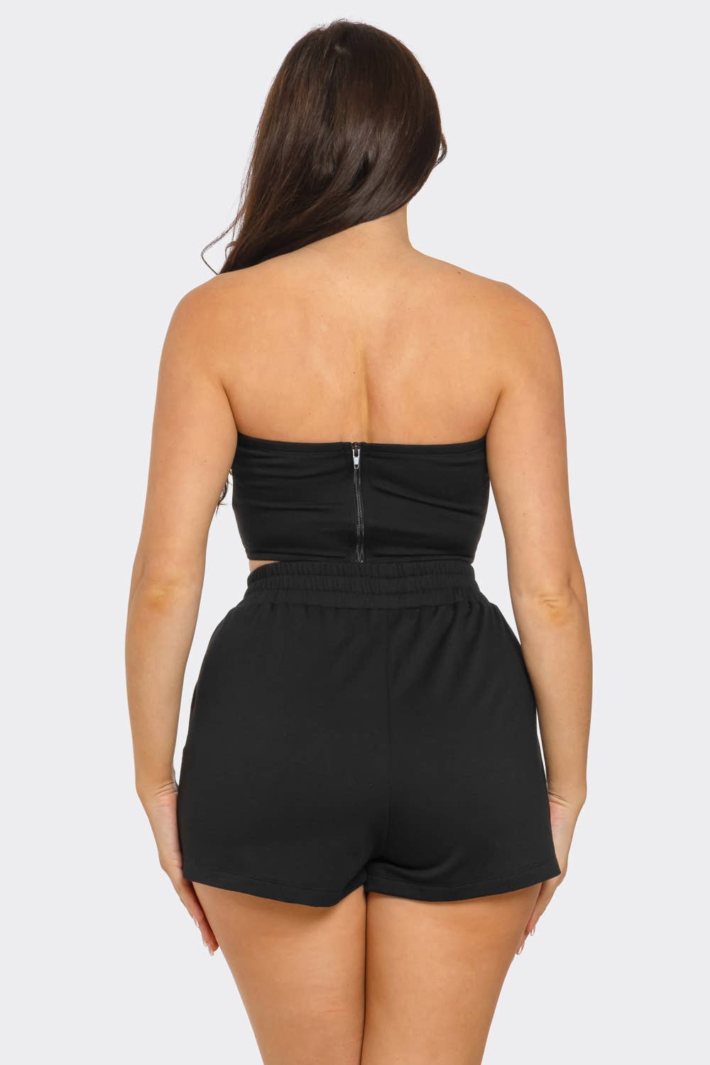 Boned Bodice Corset Style Tube Top And Shorts Set
