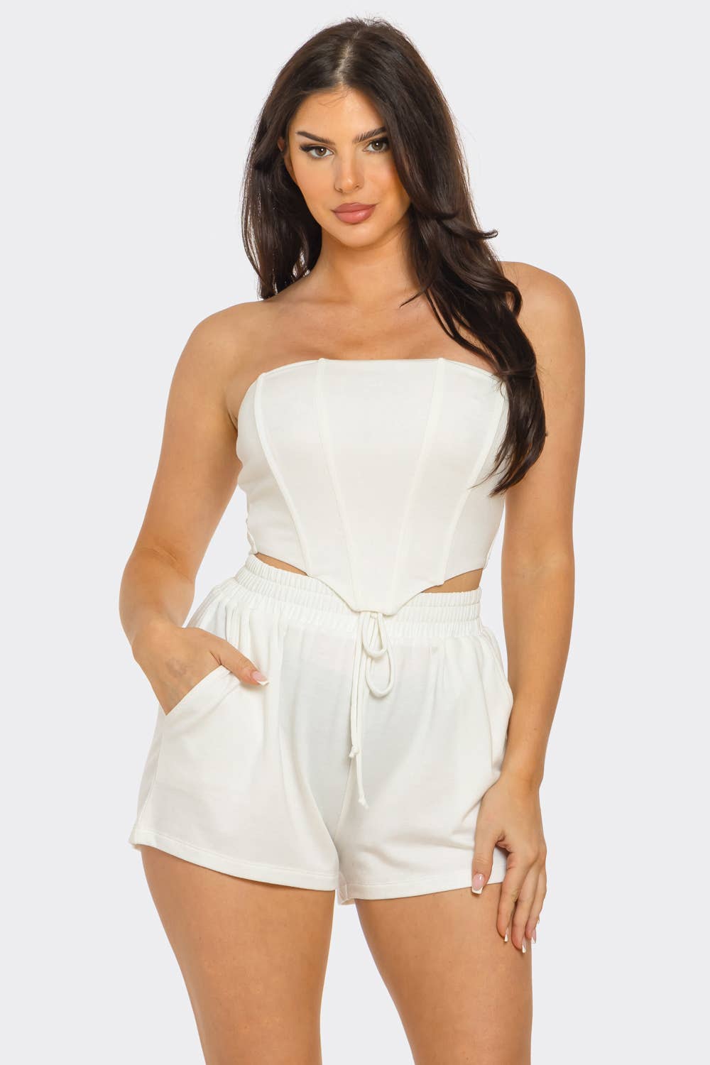Boned Bodice Corset Style Tube Top And Shorts Set